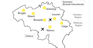 Belgium Map with known cities and airports