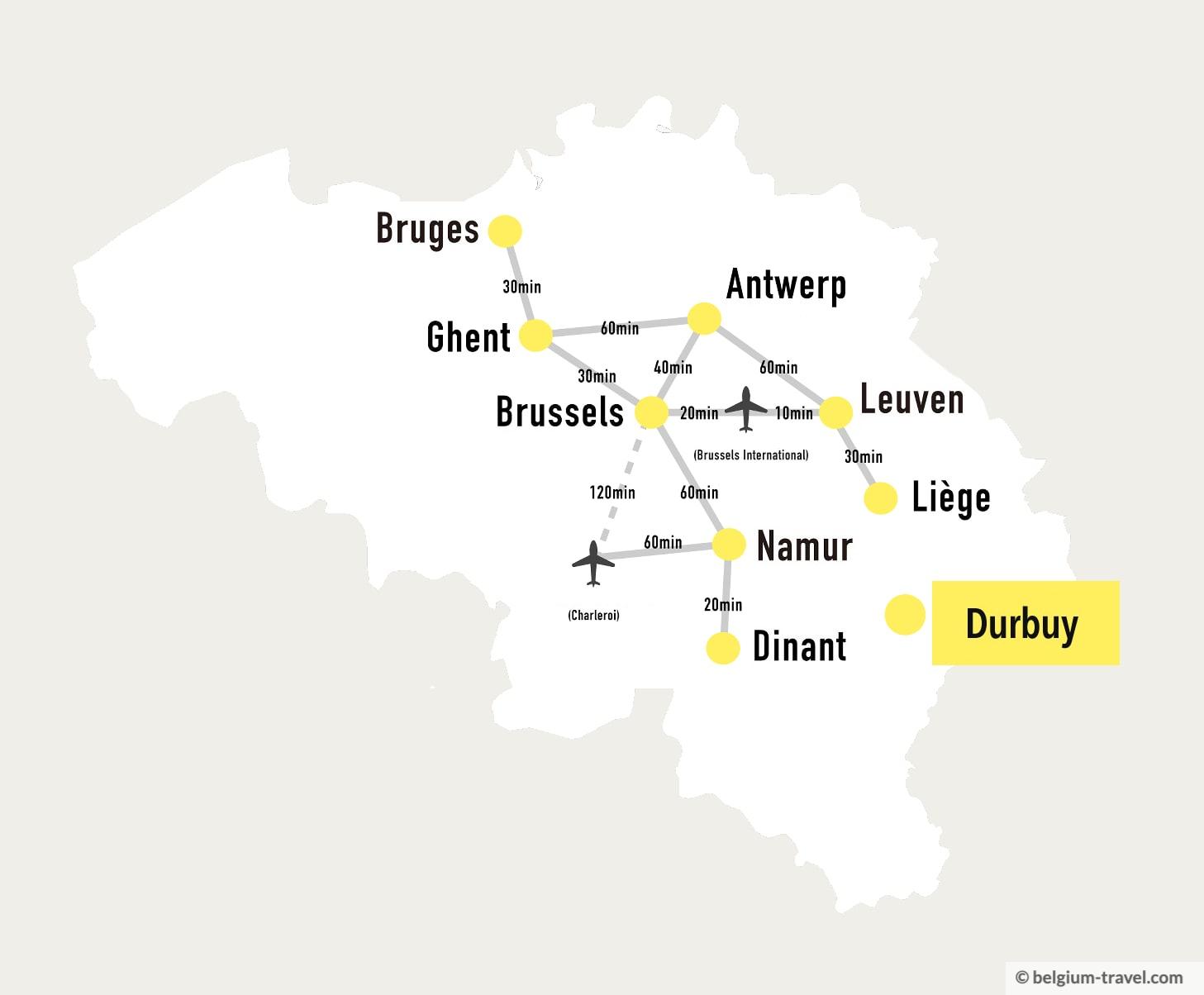 How to get to Durbuy from other cities in Belgium